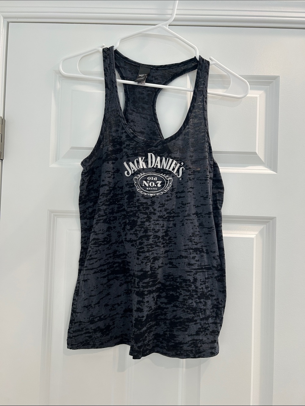 Jack Daniels Black Burnout Racerback Tank with White Logo